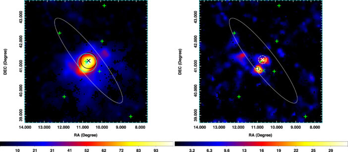 significance map of the Andromeda Galaxy in two gamma-ray energy ranges