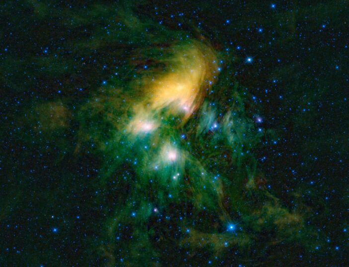 an infrared image of the Pleiades star cluster
