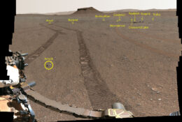 photograph of Mars's surface showing the locations of sample canisters