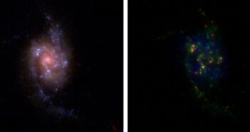 two images of a galaxy observed with the Hubble Space Telescope
