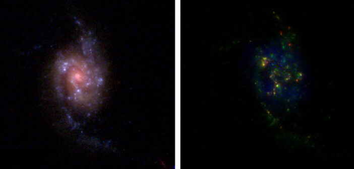 two images of a galaxy observed with the Hubble Space Telescope