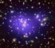 Hubble image of the galaxy cluster Abell 1689 with a map of its dark matter distribution