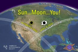 The paths of annularity and totality for the upcoming solar eclipses across North America. 