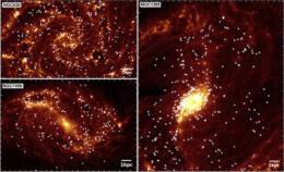 images of three galaxies with star clusters indicated