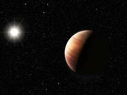 Illustration of a gaseous exoplanet orbiting a Sun-like star