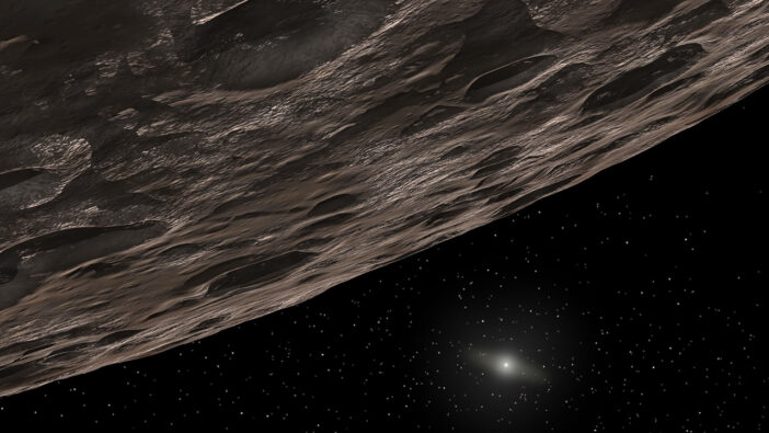 artist's impression of a rocky object in the outer solar system