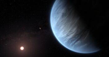 illustration of a super-Earth exoplanet with a watery atmosphere