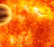 Artist's impression of a gaseous exoplanet closely orbiting its host star