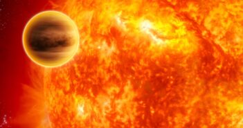 Artist's impression of a gaseous exoplanet closely orbiting its host star