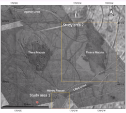 Aerial view of study regions on the surface of Europa