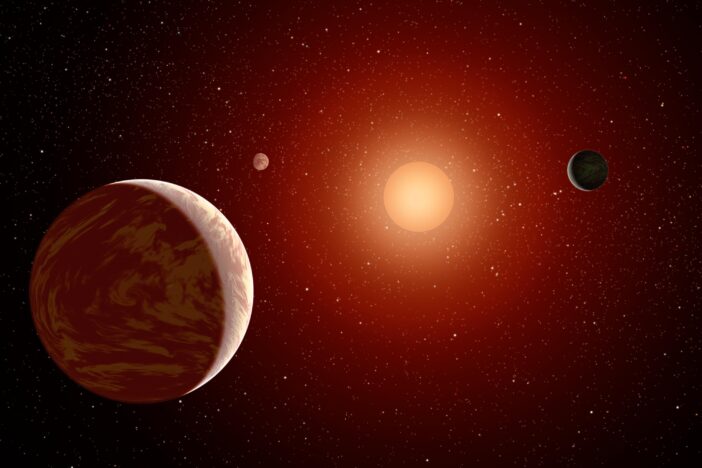 illustration of planets around an M-dwarf star