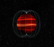 illustration of a brown dwarf and its magnetic field