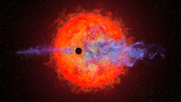 illustration of a planet orbiting an M dwarf and losing its atmosphere