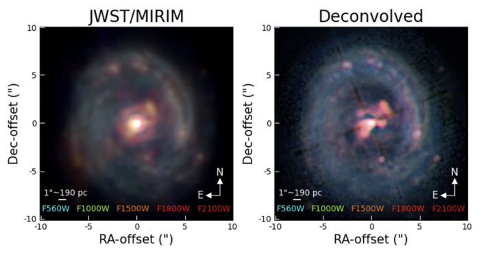 two views of the spiral galaxy NGC 5728 showing the result of the deconvolution method