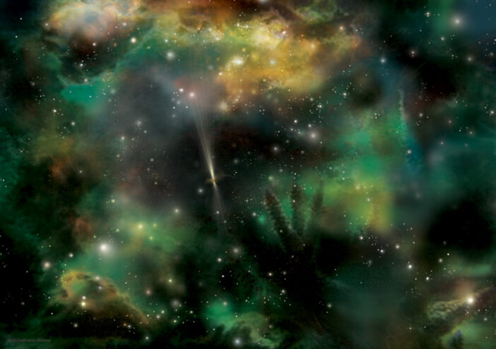 illustration of a gamma-ray burst in a star-forming region