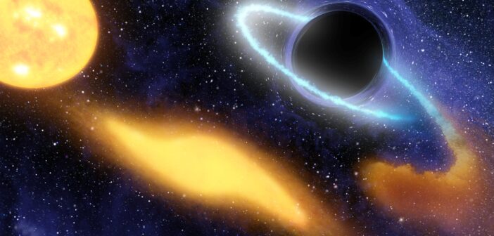 Illustration of a supermassive black hole snacking on a star