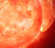 An illustration of an exoplanet being engulfed by its home star, as 8 UMi b somehow has not been