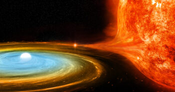 illustration of a white dwarf collecting gas from its stellar companion
