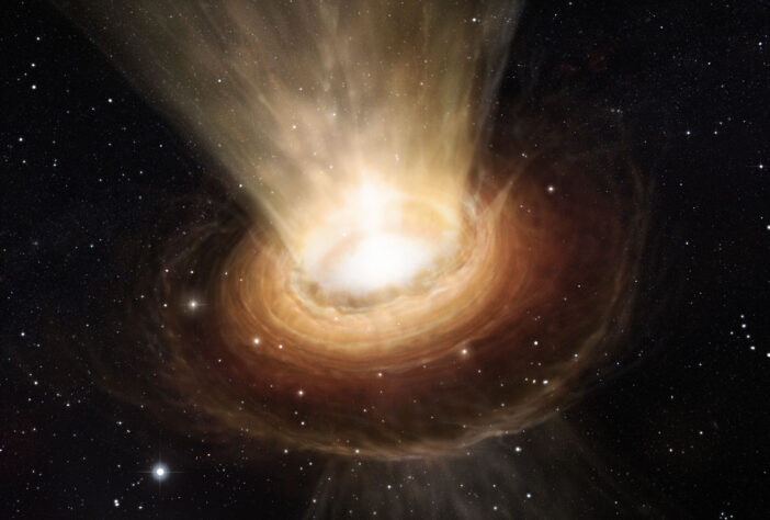 Illustration of a supermassive black hole accreting gas from its surroundings