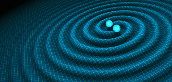 illustration of two neutron stars spiraling toward each other