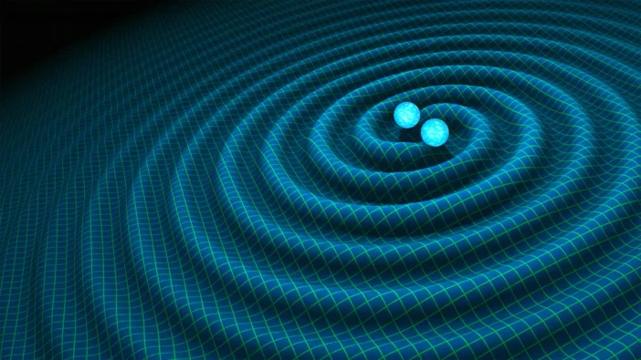 illustration of two neutron stars spiraling toward each other