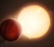 illustration of a hot Jupiter exoplanet orbiting close to its host star