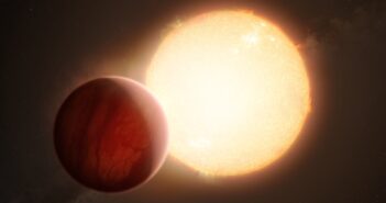 illustration of a hot Jupiter exoplanet orbiting close to its host star