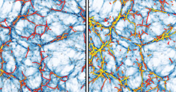 two images showing the results of cosmic web finding algorithms