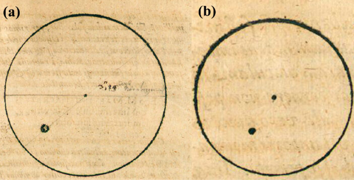 two drawings of the Sun and sunspots