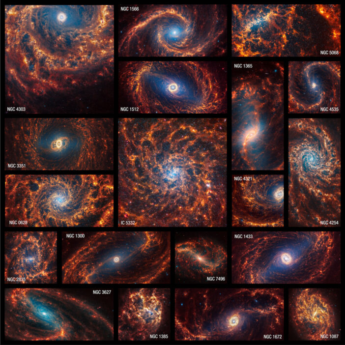19 spiral galaxies photographed by JWST