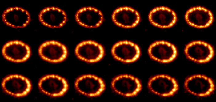 eighteen images of supernova remnant SN 1987A's equatorial ring