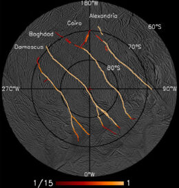 map of fissure activity on Enceladus