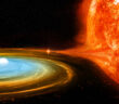 Illustration of a white dwarf accreting gas from a companion star, a scenario that could lead to the white dwarf's accretion-induced collapse