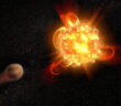 Illustration of a planet around a red dwarf star