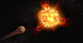 Illustration of a planet around a red dwarf star