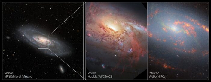 Hubble and JWST images of NGC 4258