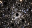 Artist's impression of a group of black holes in a globular cluster