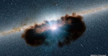 Illustration of an accreting supermassive black hole shrouded by dust