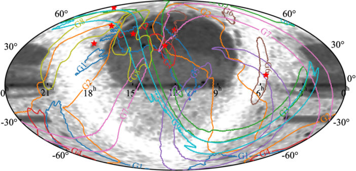 Sky localization of the seven AGN systems analyzed in this work