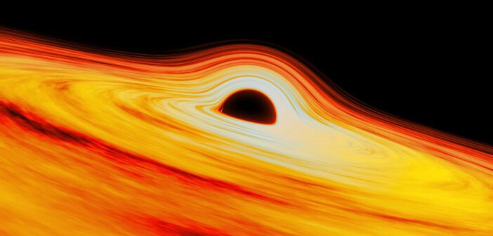 Illustration of a supermassive black hole enveloped in gas