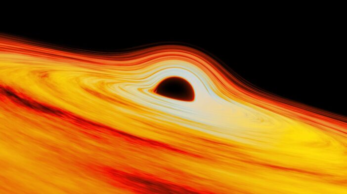 Illustration of a supermassive black hole enveloped in gas
