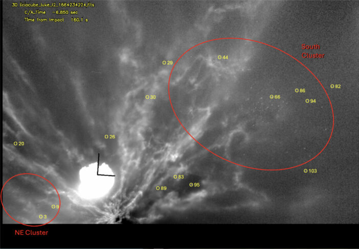 Boulders detected in the ejecta from Dimorphos
