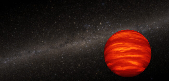 A glowing orange sphere set against a background image of the Milky Way's disk of stars.