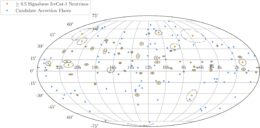 map of sampled black hole flares and neutrinos