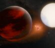 illustration of an exoplanet and exomoon around a star