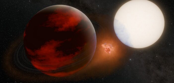 illustration of an exoplanet and exomoon around a star