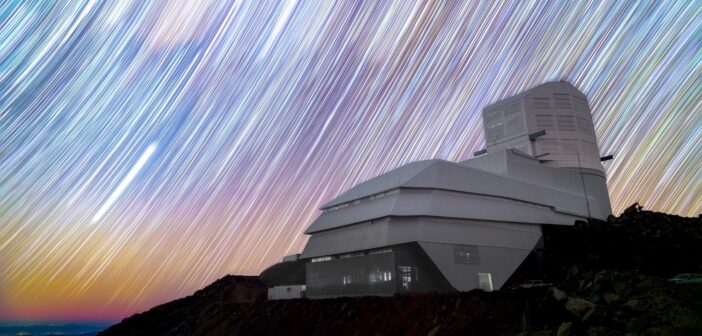 Rubin Observatory with star trails