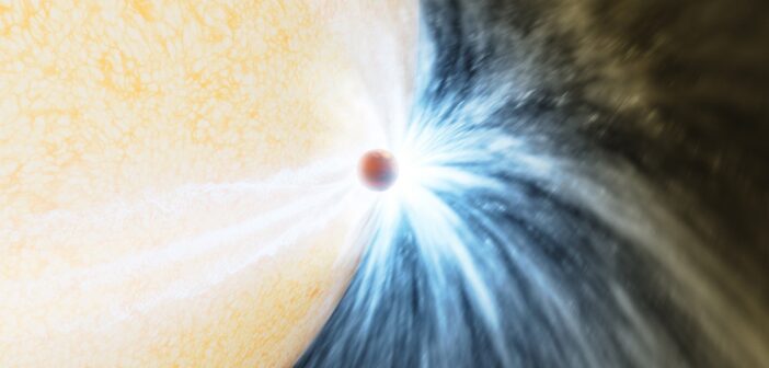 An illustration of an exoplanet about to be engulfed by its host star