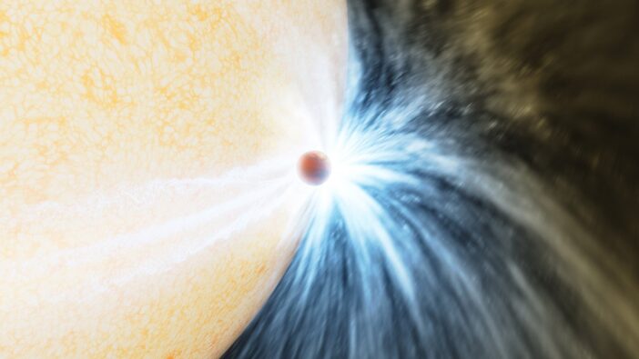 An illustration of an exoplanet about to be engulfed by its host star