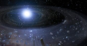 illustration of a white dwarf surrounded by rocky debris